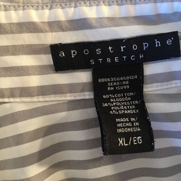 Apostrophe Brand Women’s Sz. XL Grey & White Stripe L/S Blouse - Picture 9 of 9